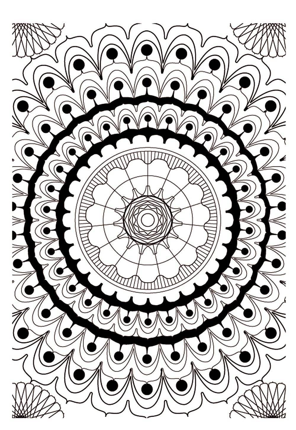 Coloriage Mandala symmétrique relaxant avec ornements abstraits - Mandala à imprimer
